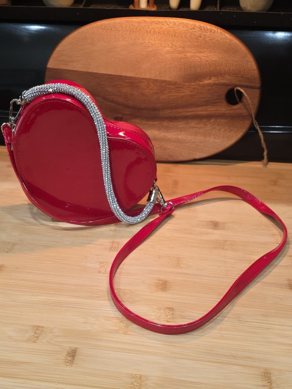 Art class Red Heart-Shaped Patent Crossbody with Rhinestone Accent